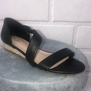 Aldo Leather black espadrille bottom flats